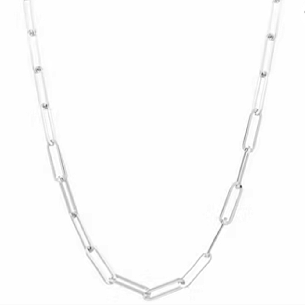 Hollywood Sensation Silver Plated Paperclip Chain Link Necklace
